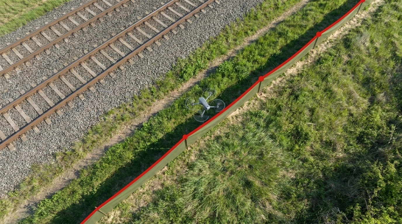 Drohne misst die Amphibienzaun-Linie auf — GPS-Track mit Längenlegende